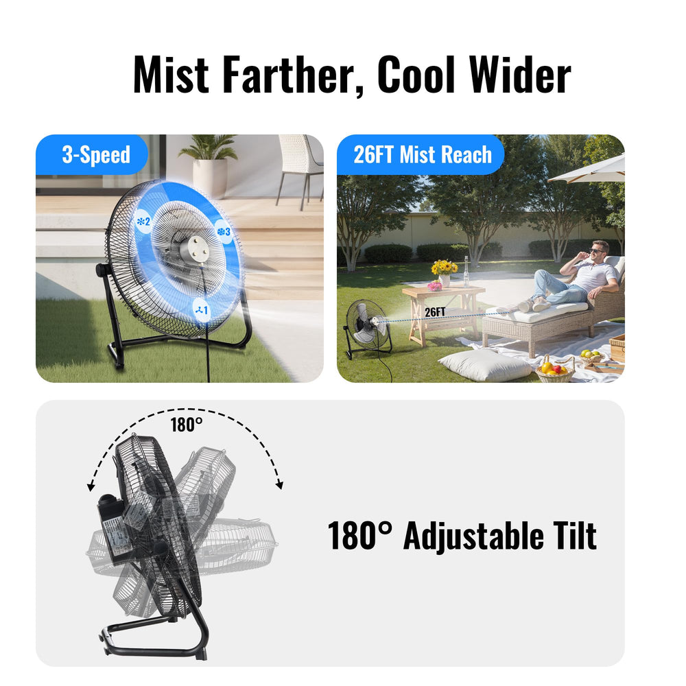 Windigaga 16" Misting Fan in use at poolside with misting feature