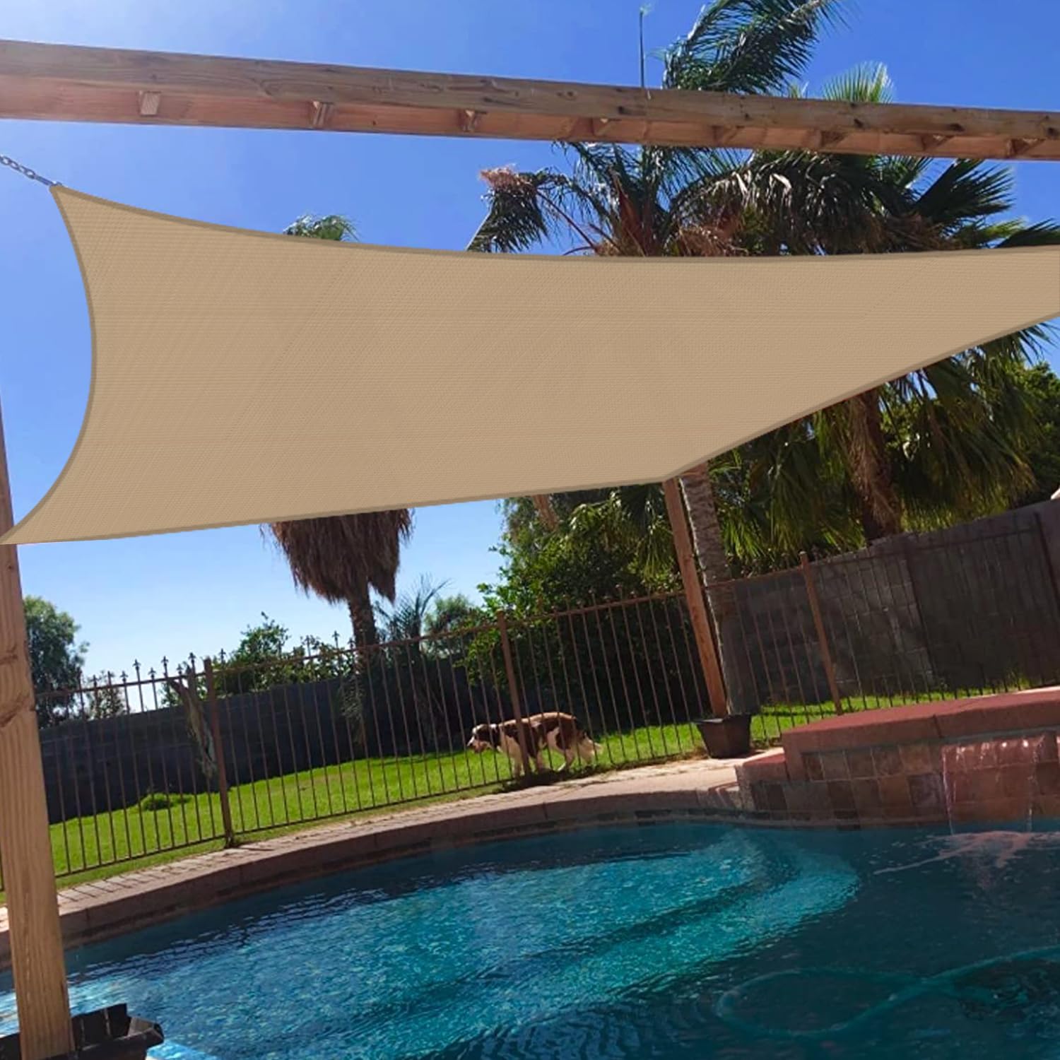 Windscreen4less 12' x 14' Sun Shade Sail in Sand colour, front view