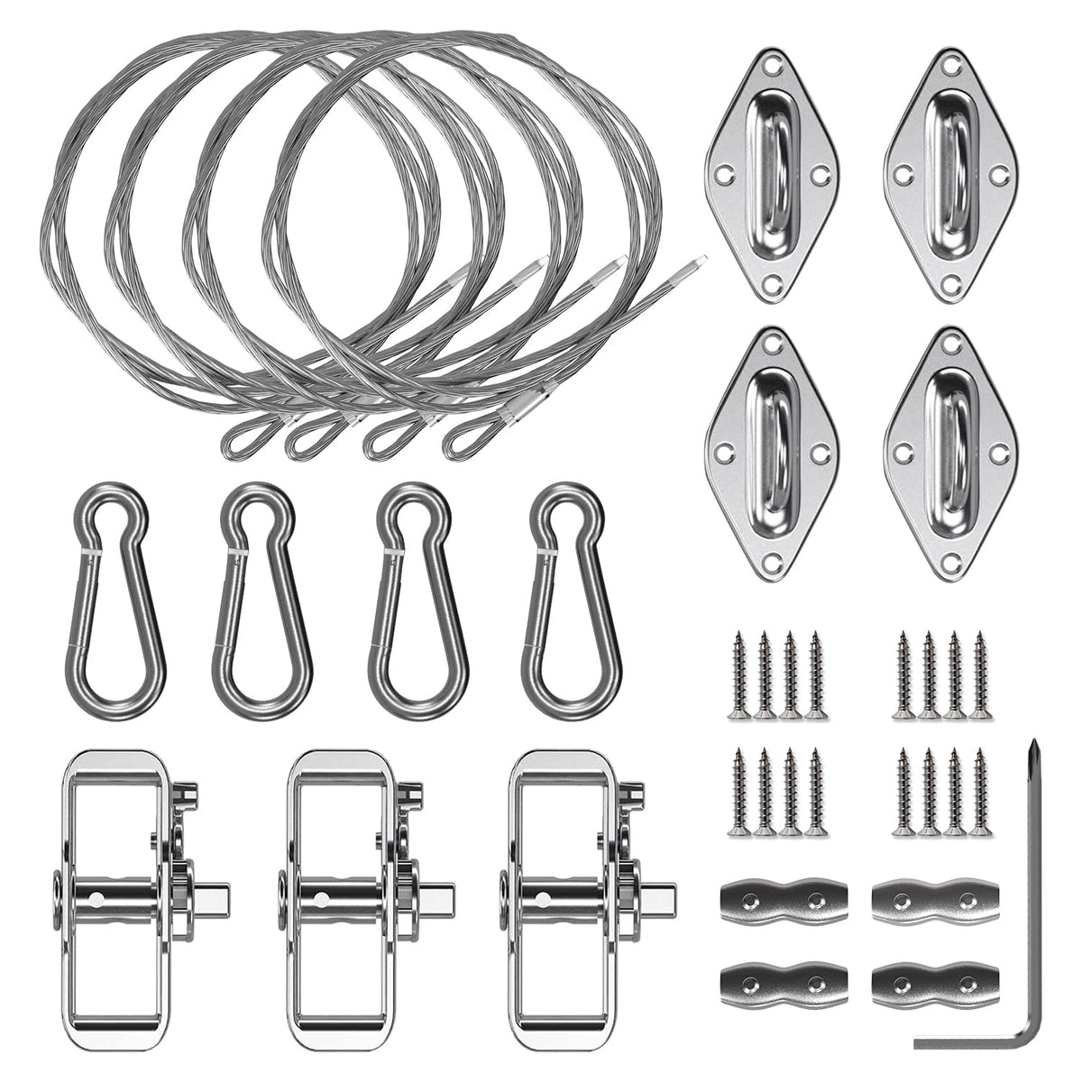 Windscreen4less Sun Shade Sail Hardware Kit components including winches and cables