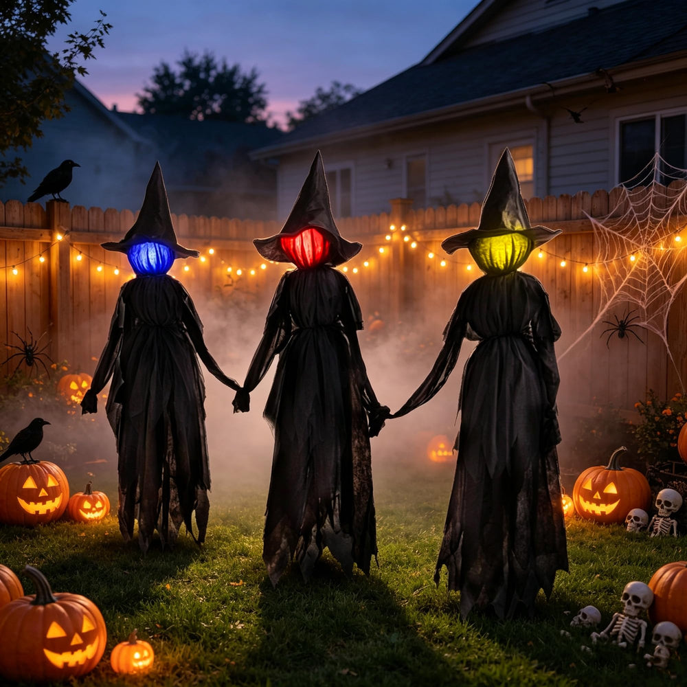 winemana 3 Pack Halloween Witches Decor, 6FT lighted stakes in outdoor setting