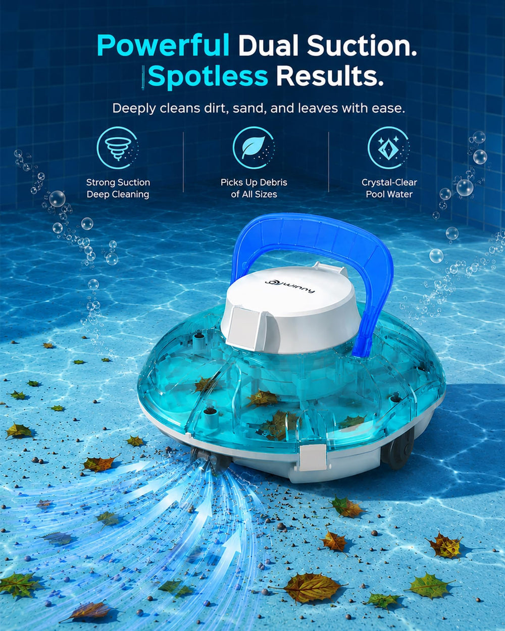 WINNY POOL CLEANER Cordless Pool Vacuum Robot side view