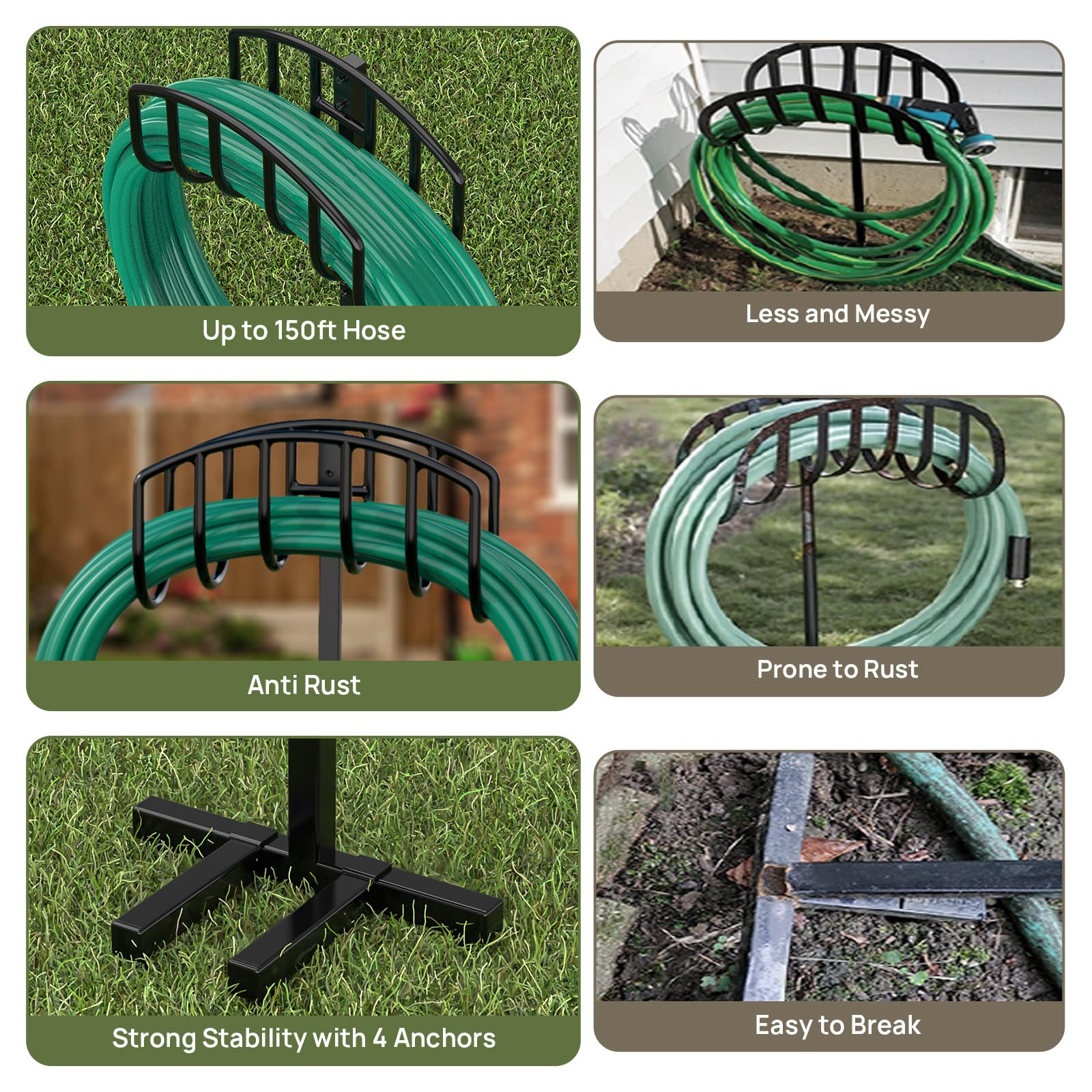 Winpull Garden Hose Holder black finish against garden backdrop