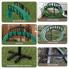 Winpull Garden Hose Holder black finish against garden backdrop