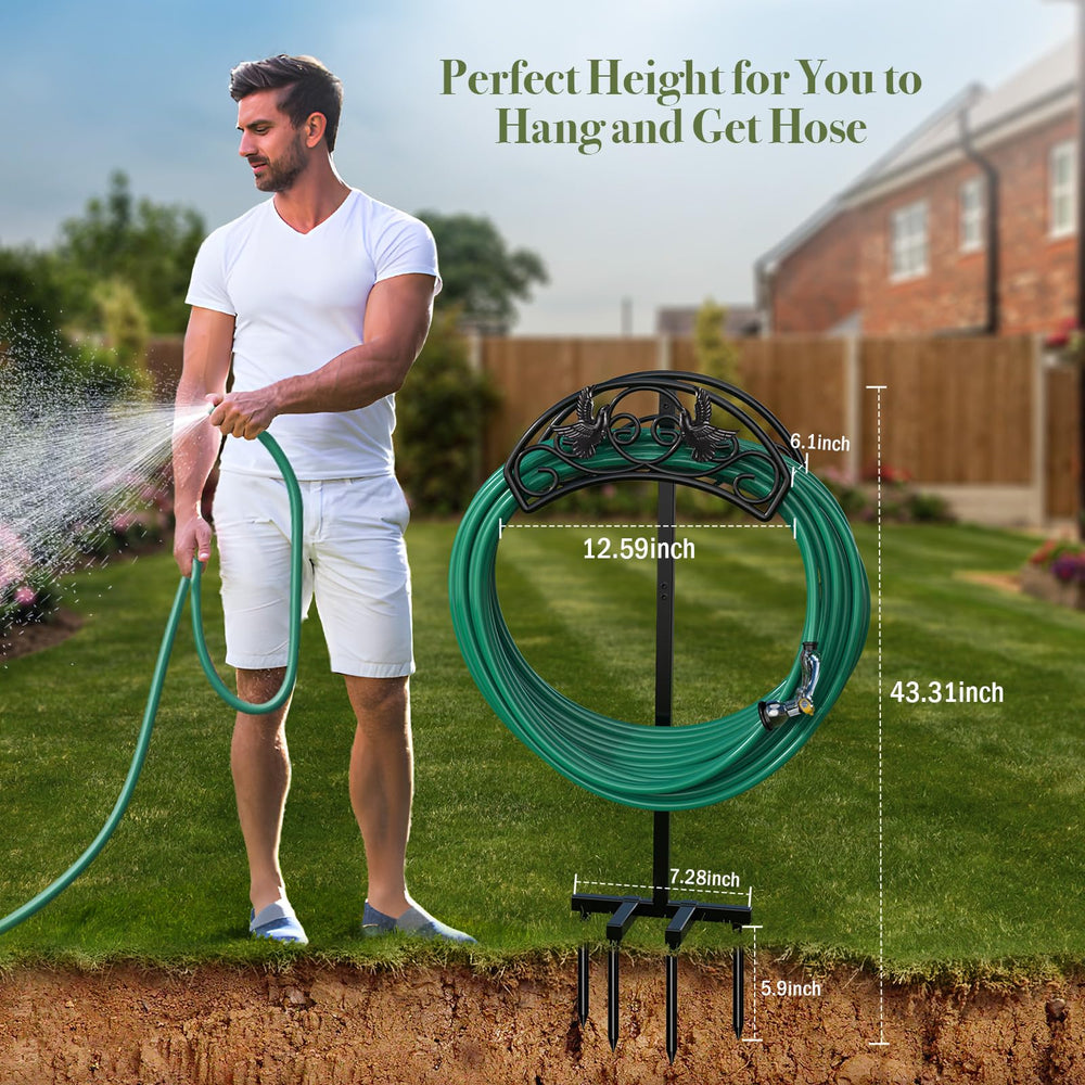 Winpull Garden Hose Holder freestanding design in a garden setting