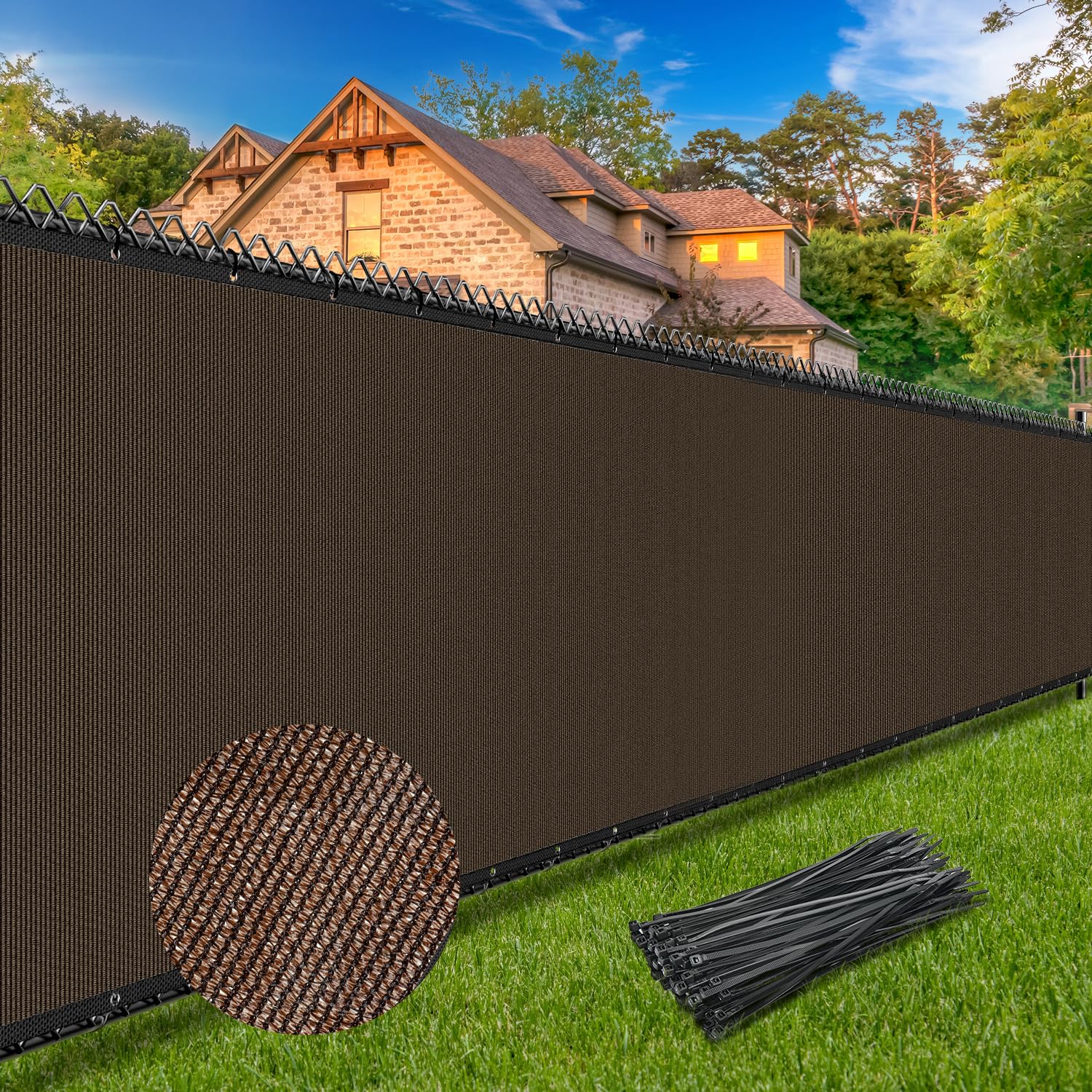 Winpull Privacy Fence Screen 4' x 50' brown mesh front view