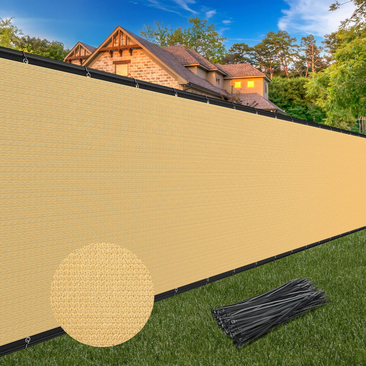 Winpull Privacy Fence Screen 4FT x 50FT beige front view