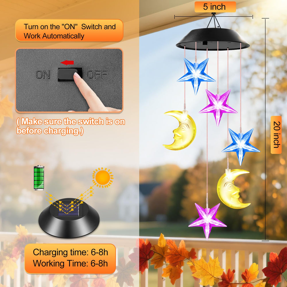 Winzwon Solar Moon Star Wind Chimes hanging near a window