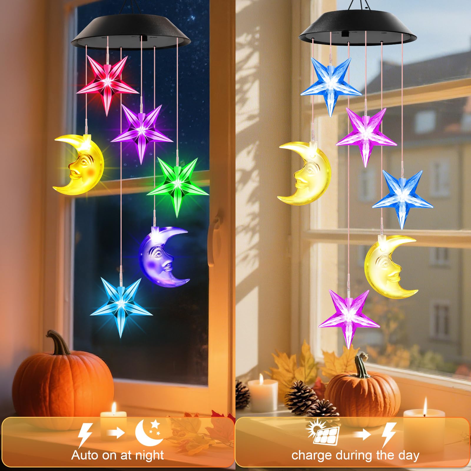 Winzwon Solar Wind Chimes illuminating a patio at night