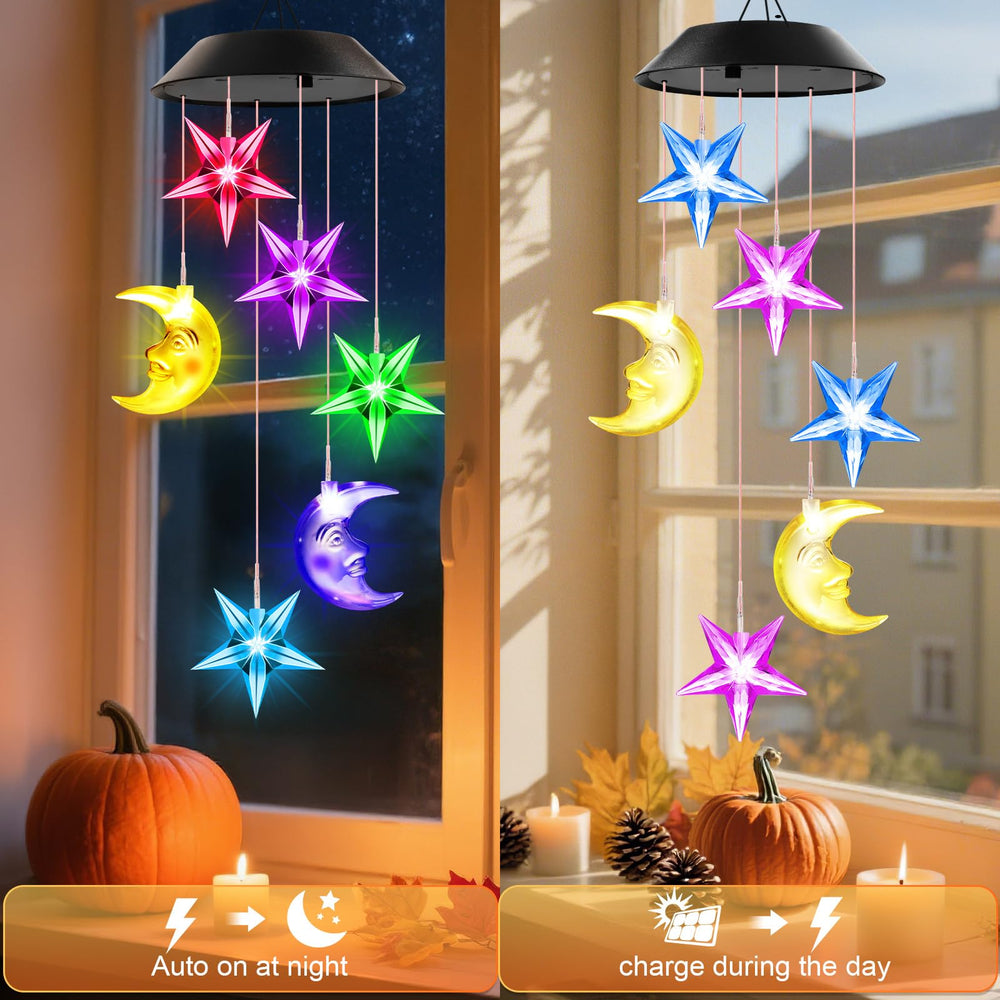 Winzwon Solar Wind Chimes illuminating a patio at night