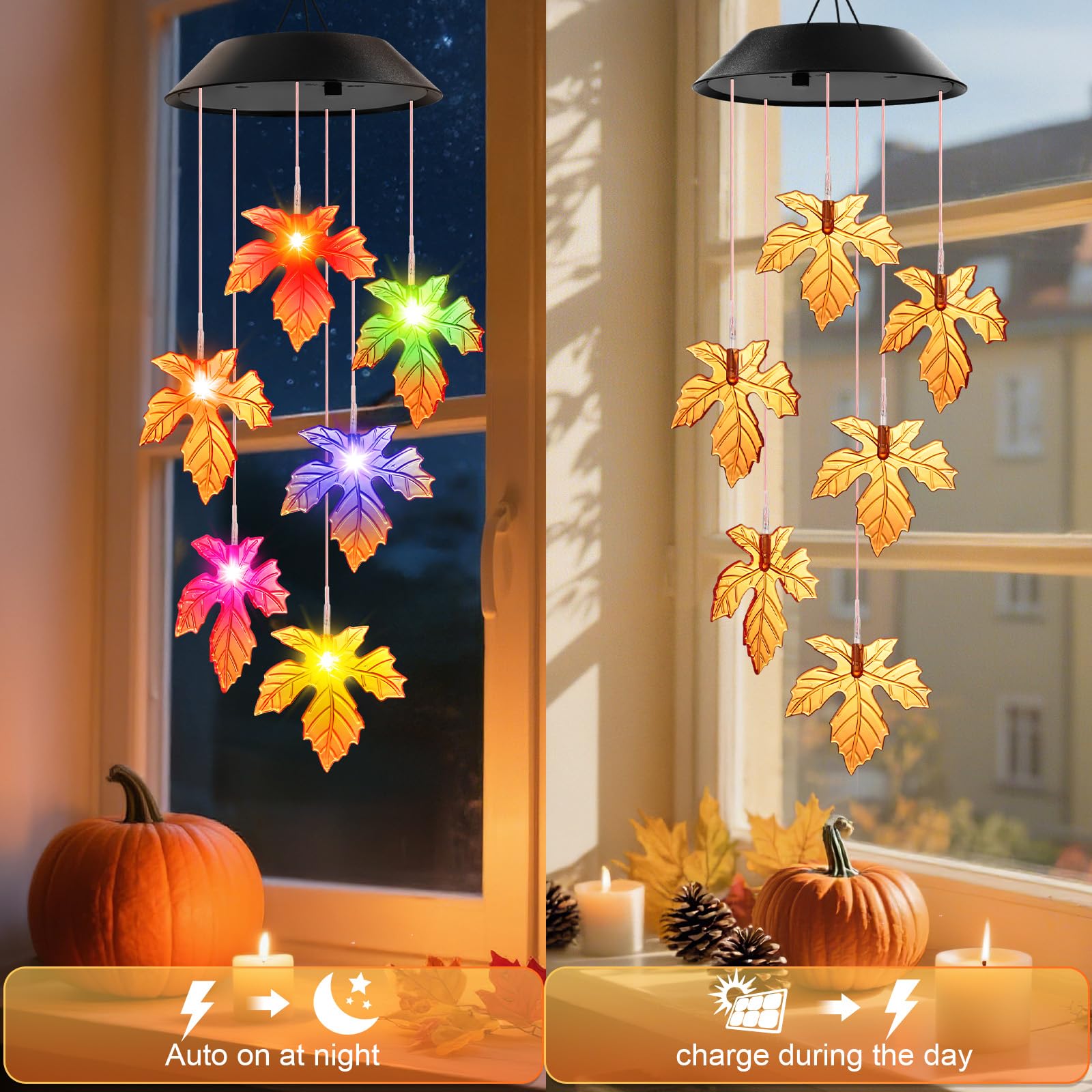 Winzwon Solar Wind Chimes Maple Leaves close-up