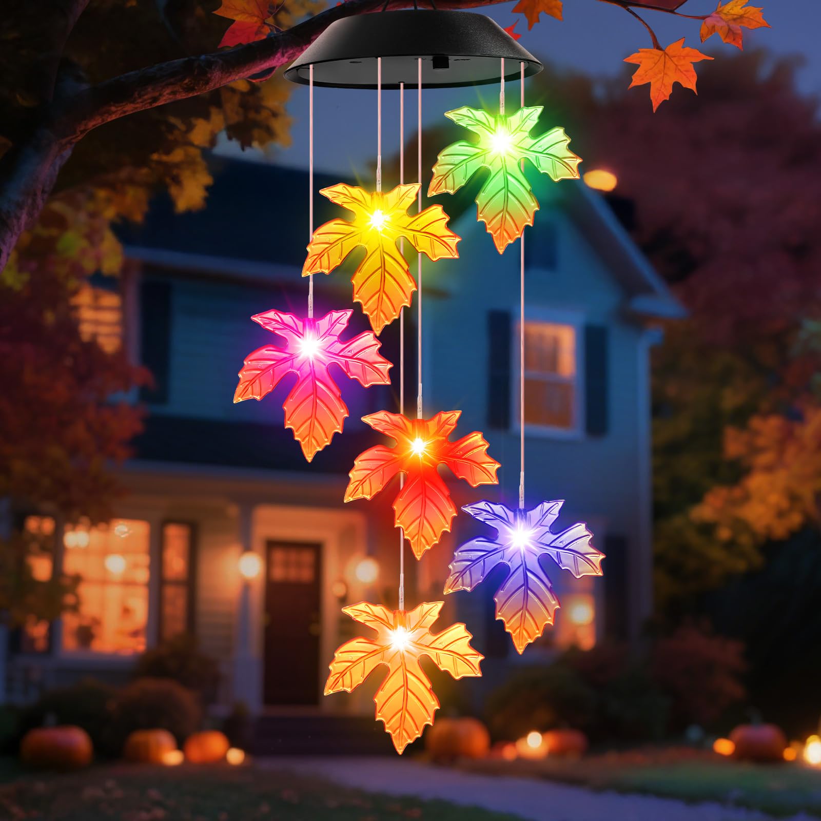 Winzwon Solar Wind Chimes Maple Leaves front view