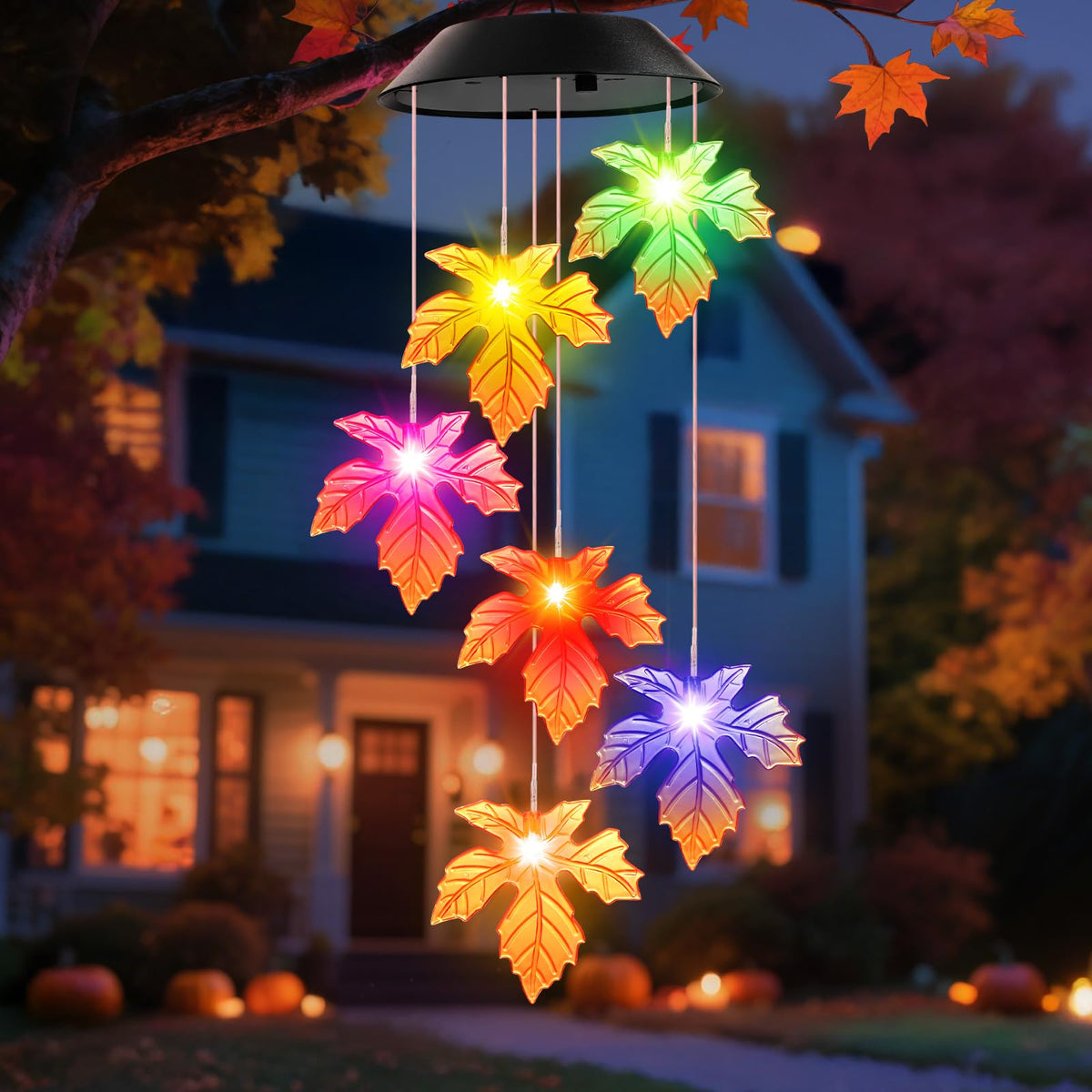 Winzwon Solar Wind Chimes Maple Leaves front view