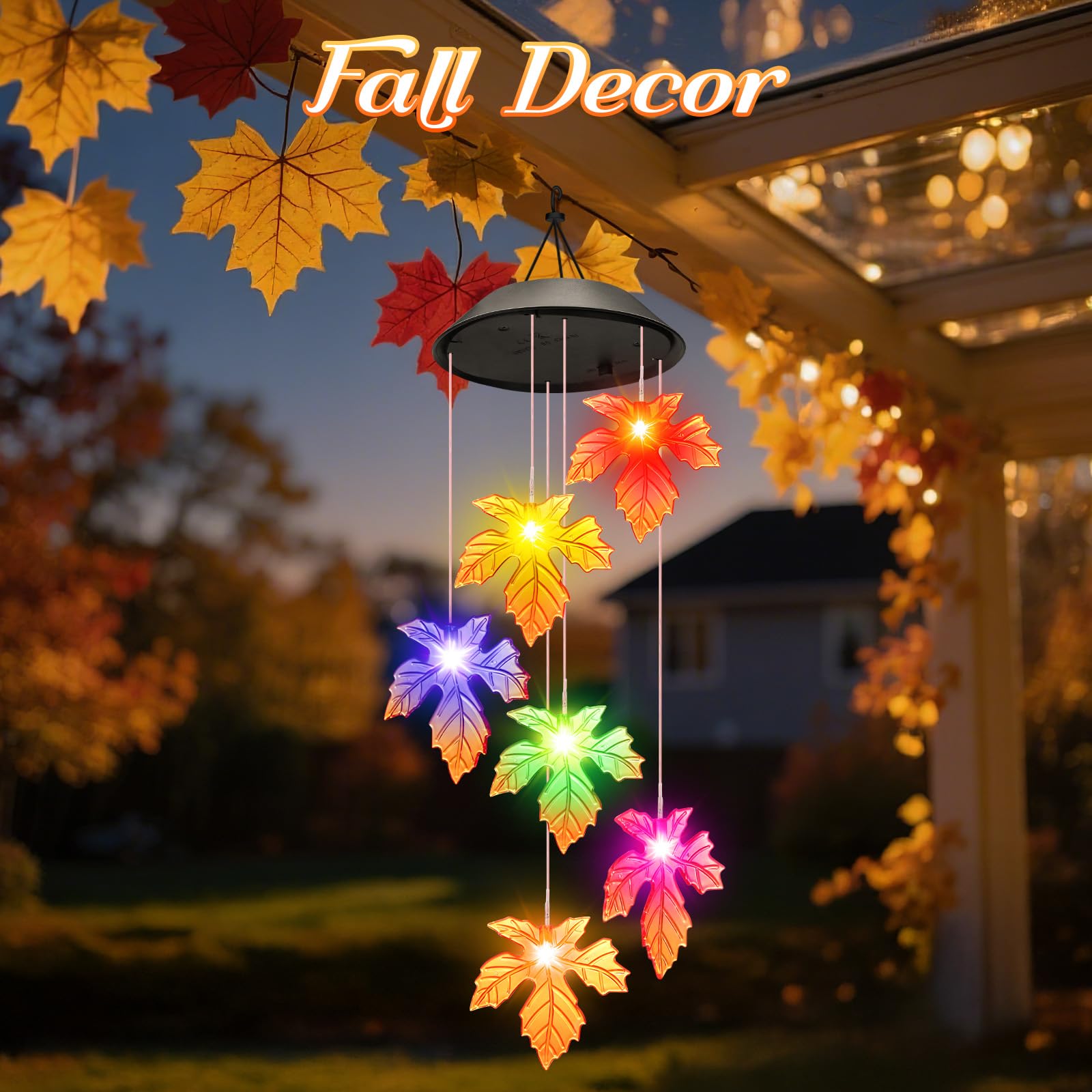 Winzwon Solar Wind Chimes Maple Leaves glowing at night