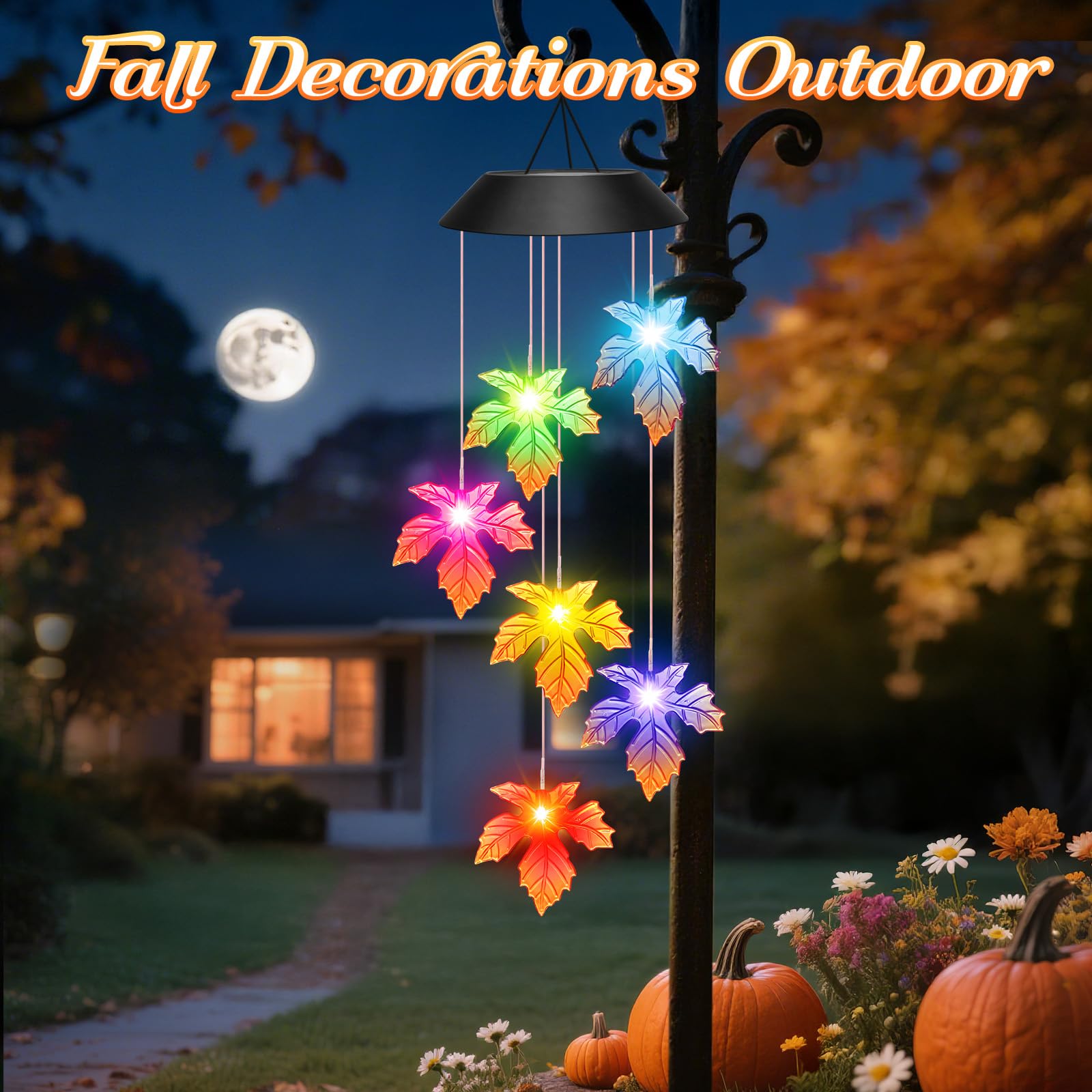 Winzwon Solar Wind Chimes Maple Leaves hanging outdoors
