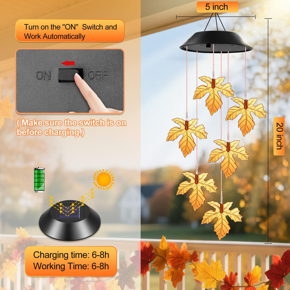 Winzwon Solar Wind Chimes Maple Leaves in a garden