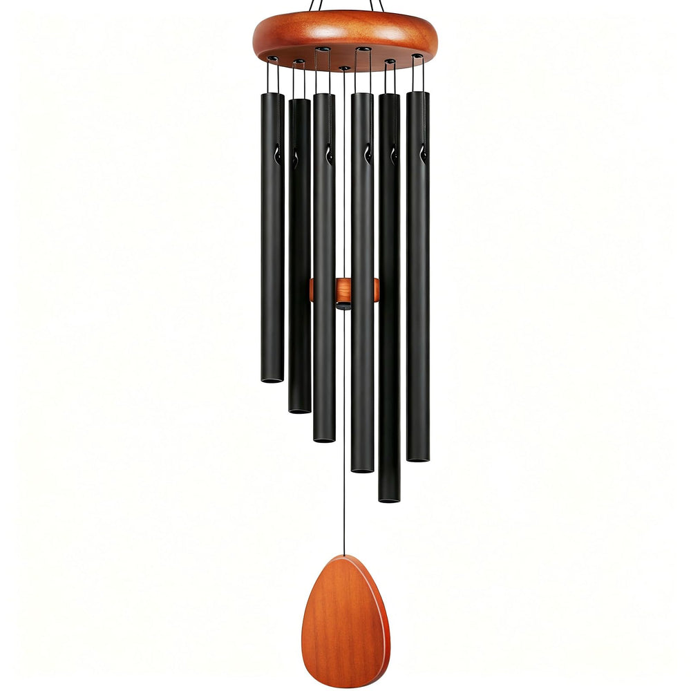 Winzwon Wind Chimes black model view with six aluminum tubes