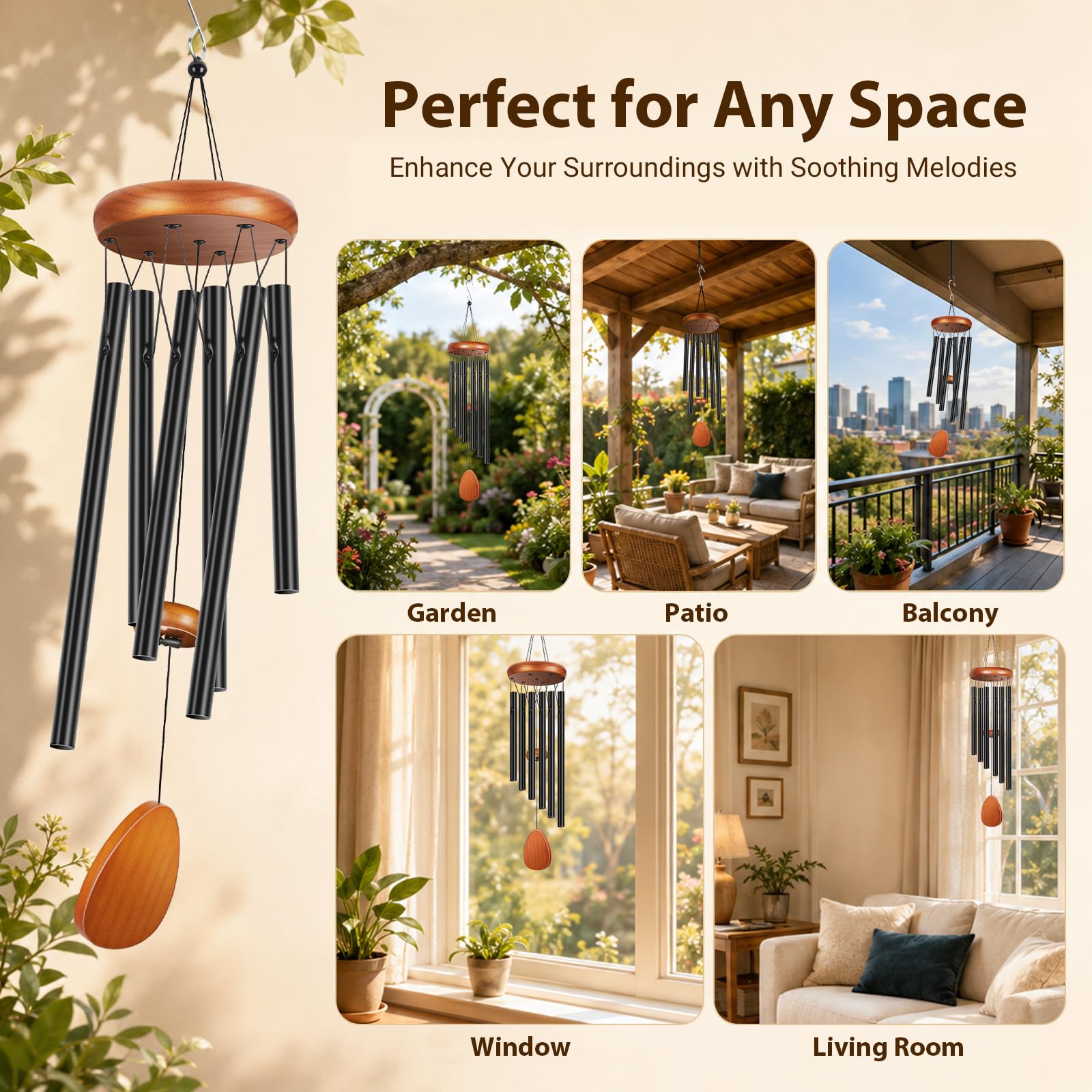 Winzwon Wind Chimes hanging near garden flowers