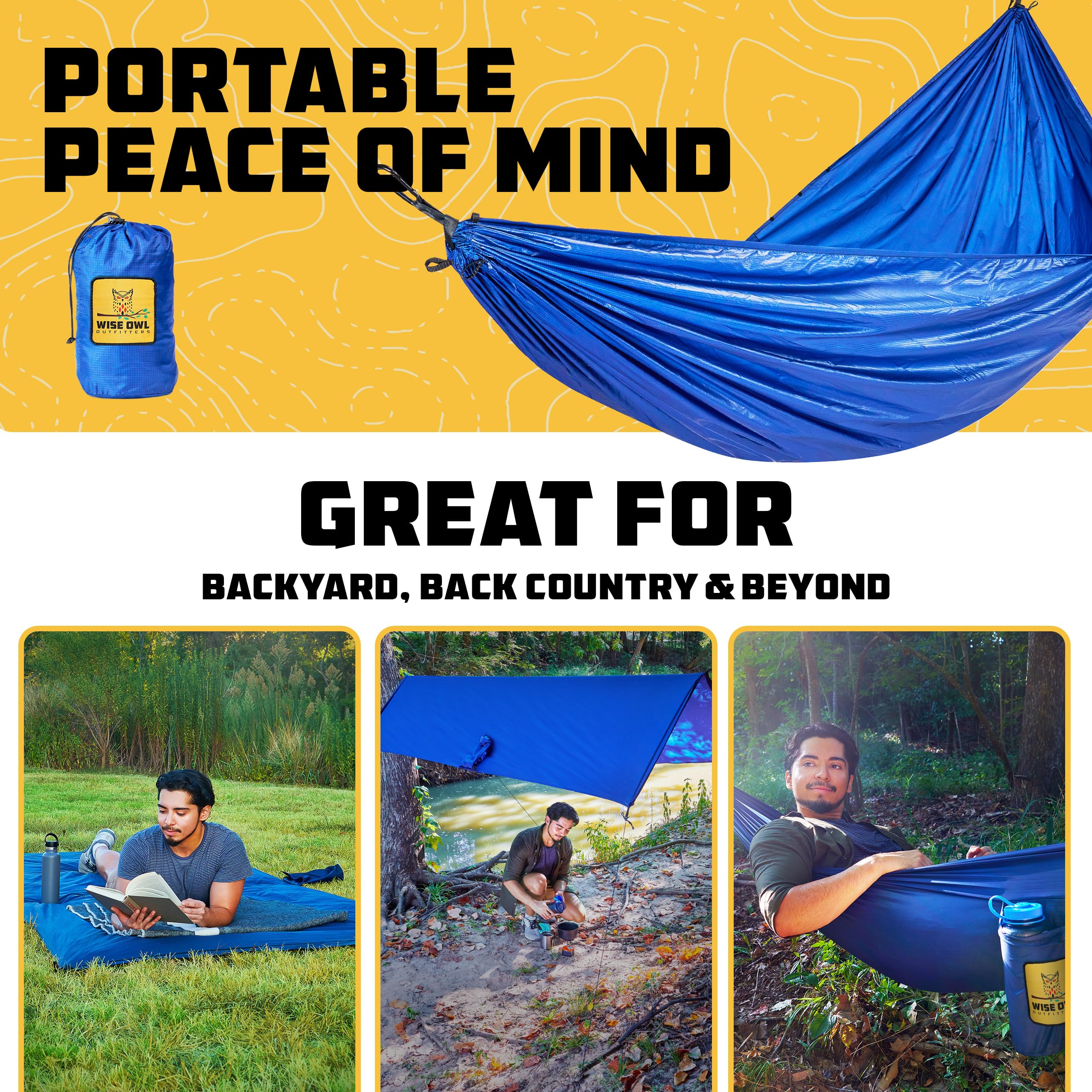 Wise Owl camping hammock in a packed bag ready for travel
