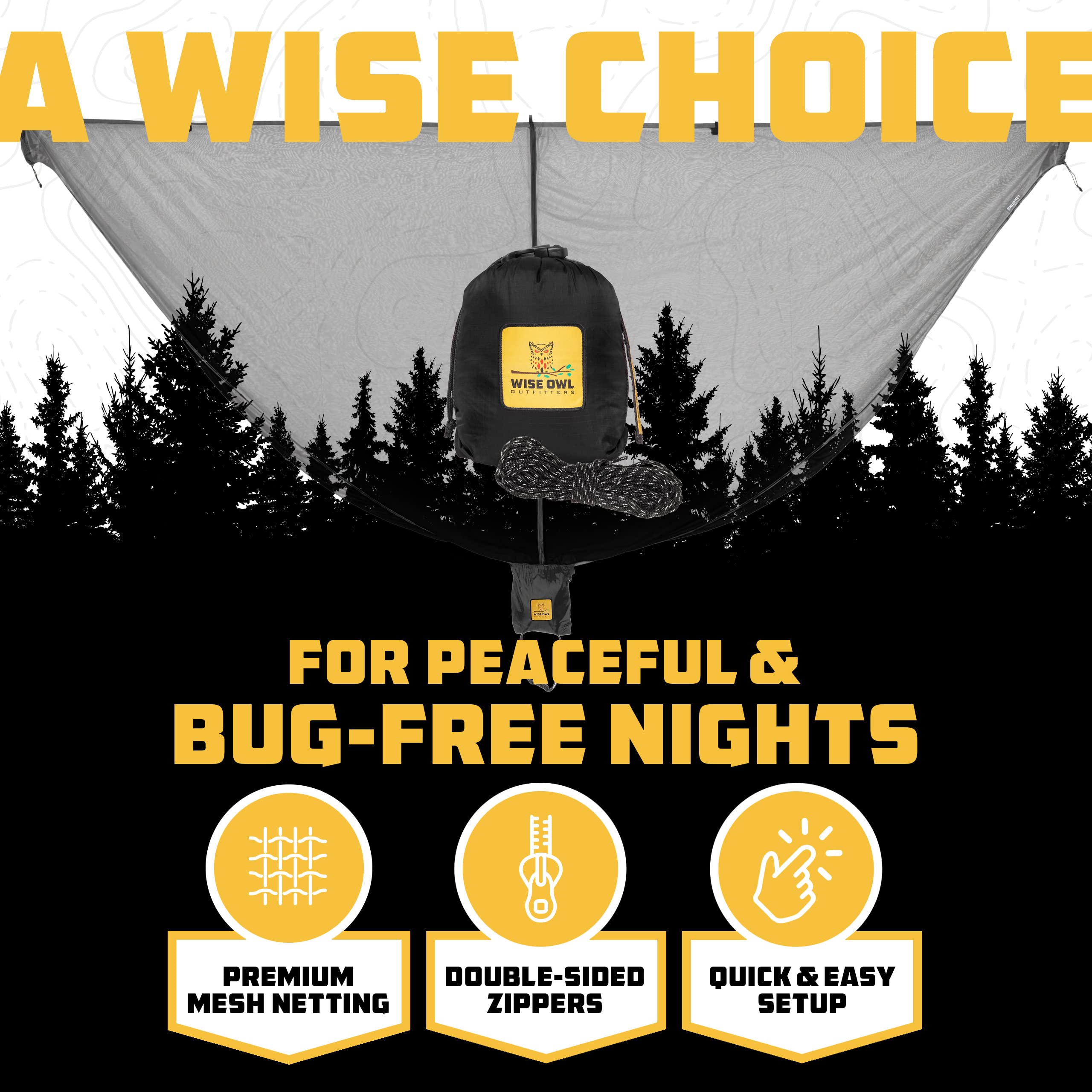 Wise Owl Hammock Bug Net with 30-foot ridgeline cord