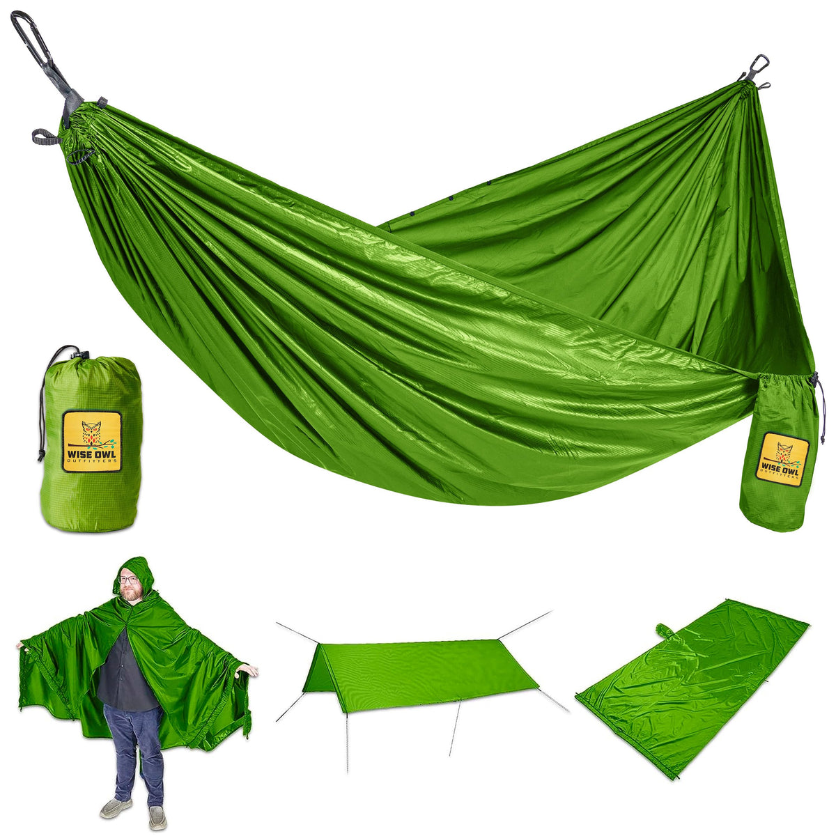 Wise Owl Outfitters 4-in-1 Camping Hammock in olive color front view