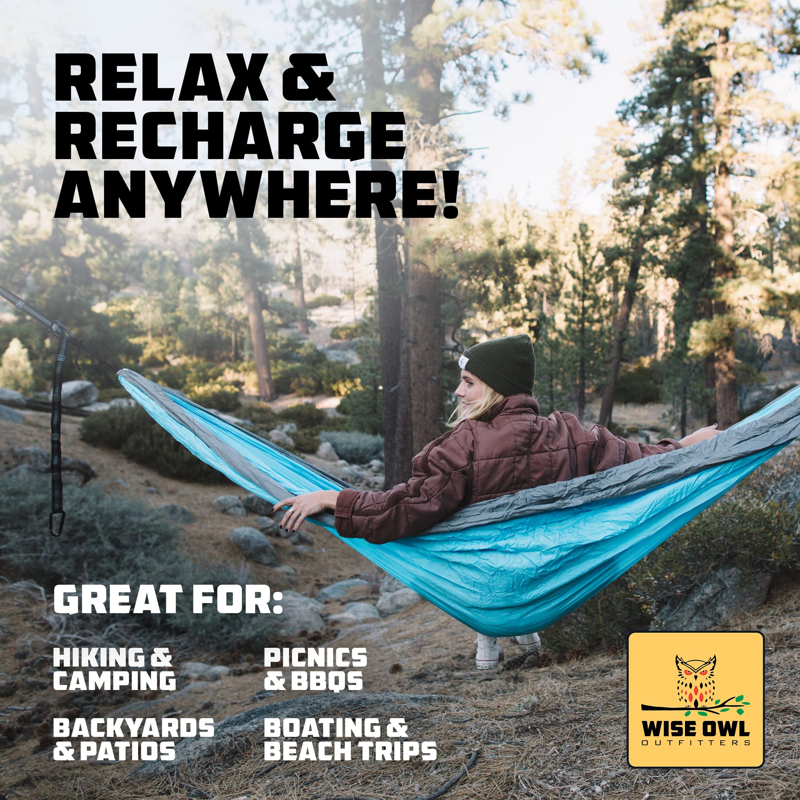 Wise Owl Outfitters double hammock being used at a campsite