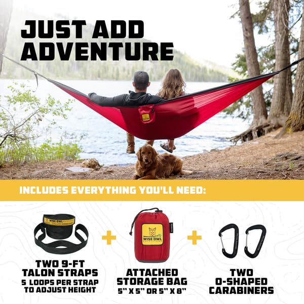 Wise Owl Outfitters double hammock setup between two trees