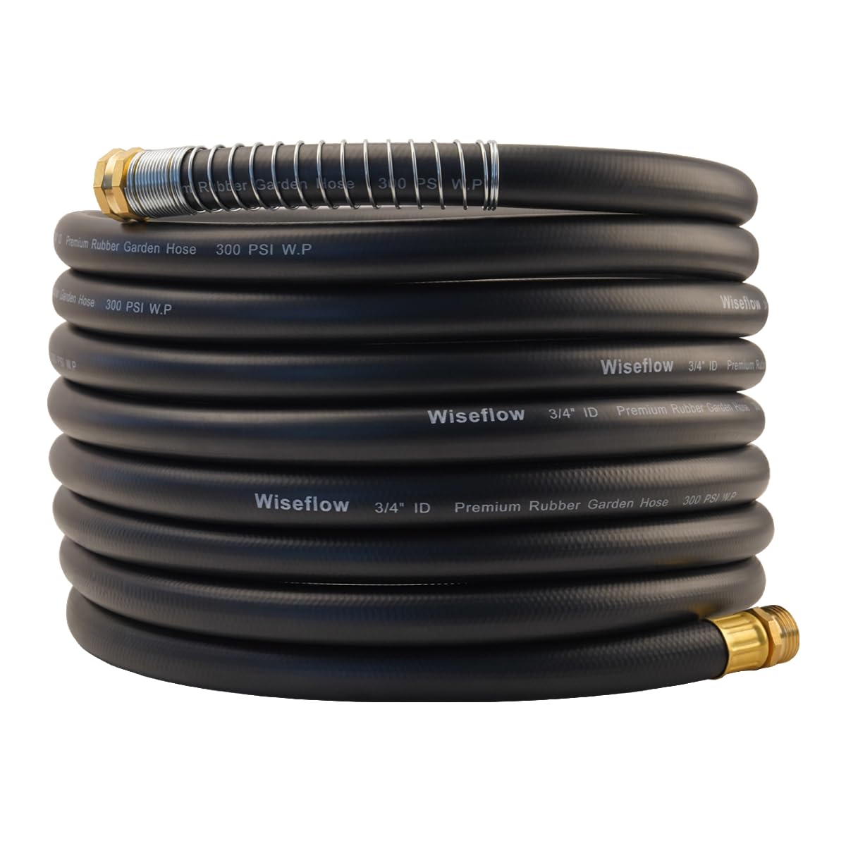 Wiseflow 25FT heavy duty garden hose front view with brass fittings
