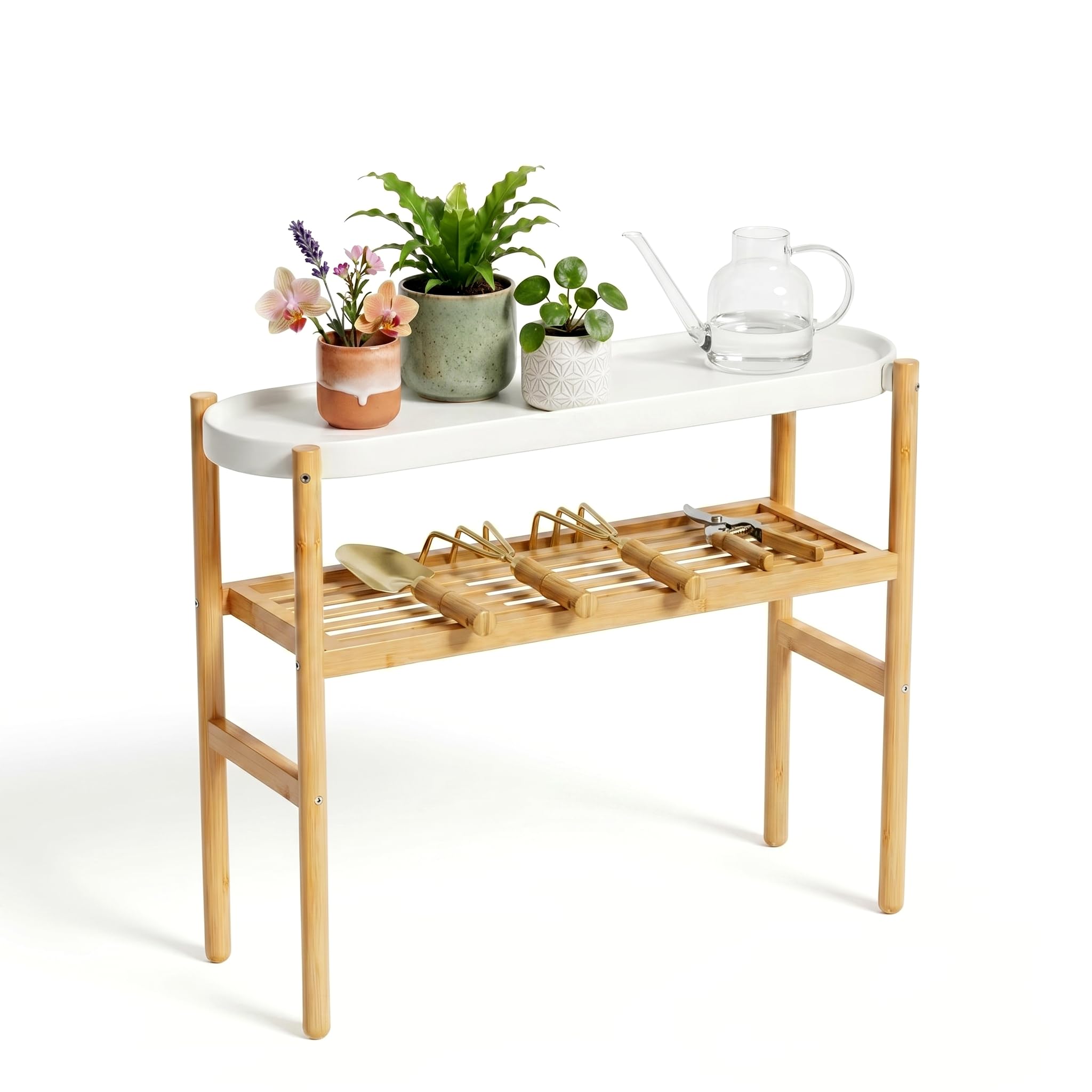 Wisuce Bamboo Plant Stand displayed in a bright room