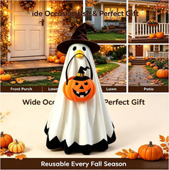 Witch hat and pumpkin bag included in the SLUPS Halloween Goose Outfit