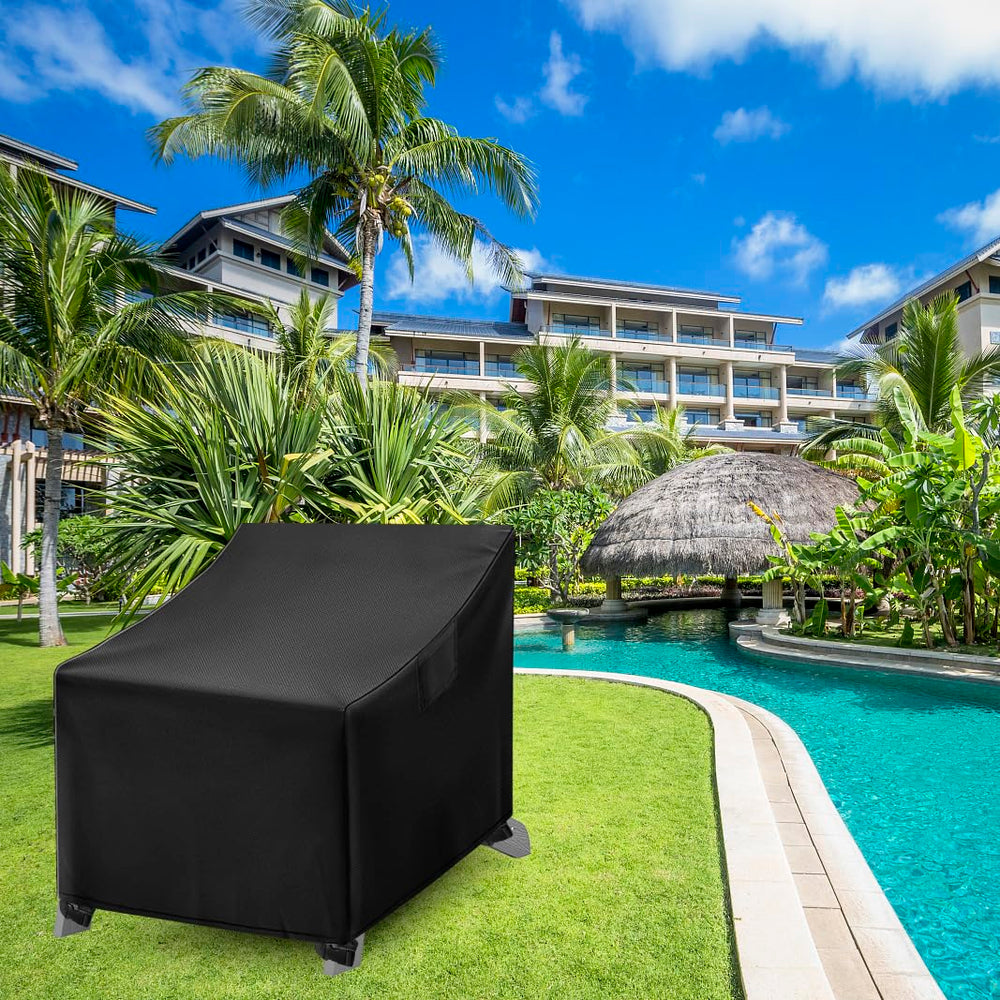WLEAFJ Adirondack chair cover black secured on chair