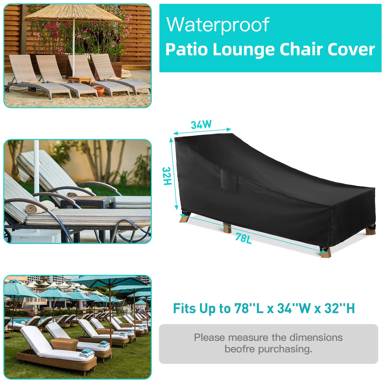 WLEAFJ Chaise Lounge Cover showing padded handles