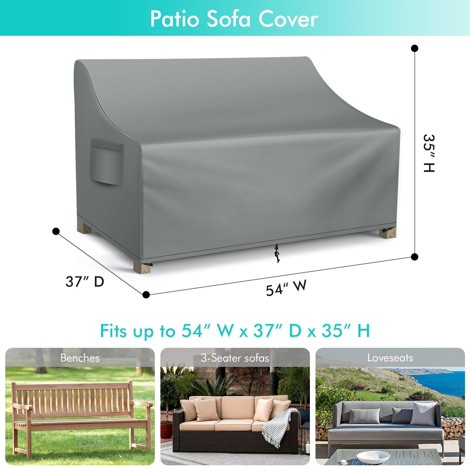 WLEAFJ Patio Sofa Cover grey with adjustable straps and handles