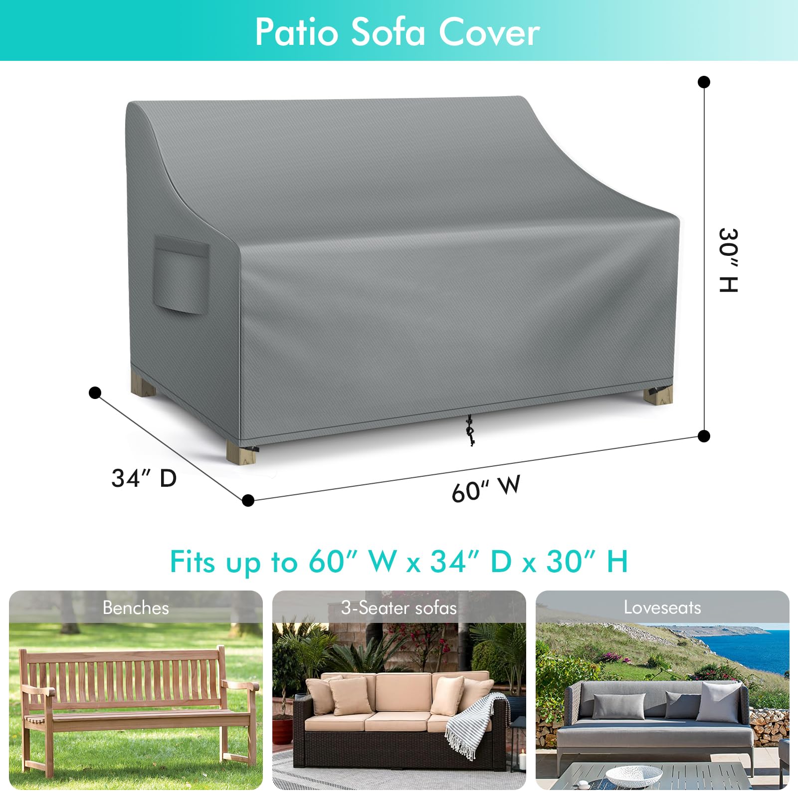 WLEAFJ Patio Sofa Cover side view with handles