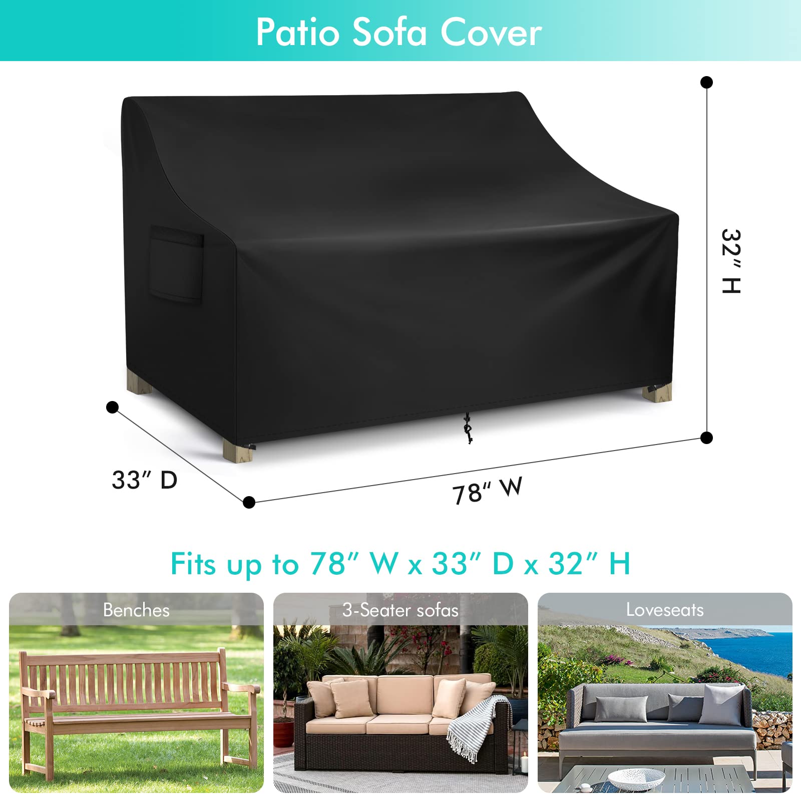 WLEAFJ Patio Sofa Cover with air vent and handles