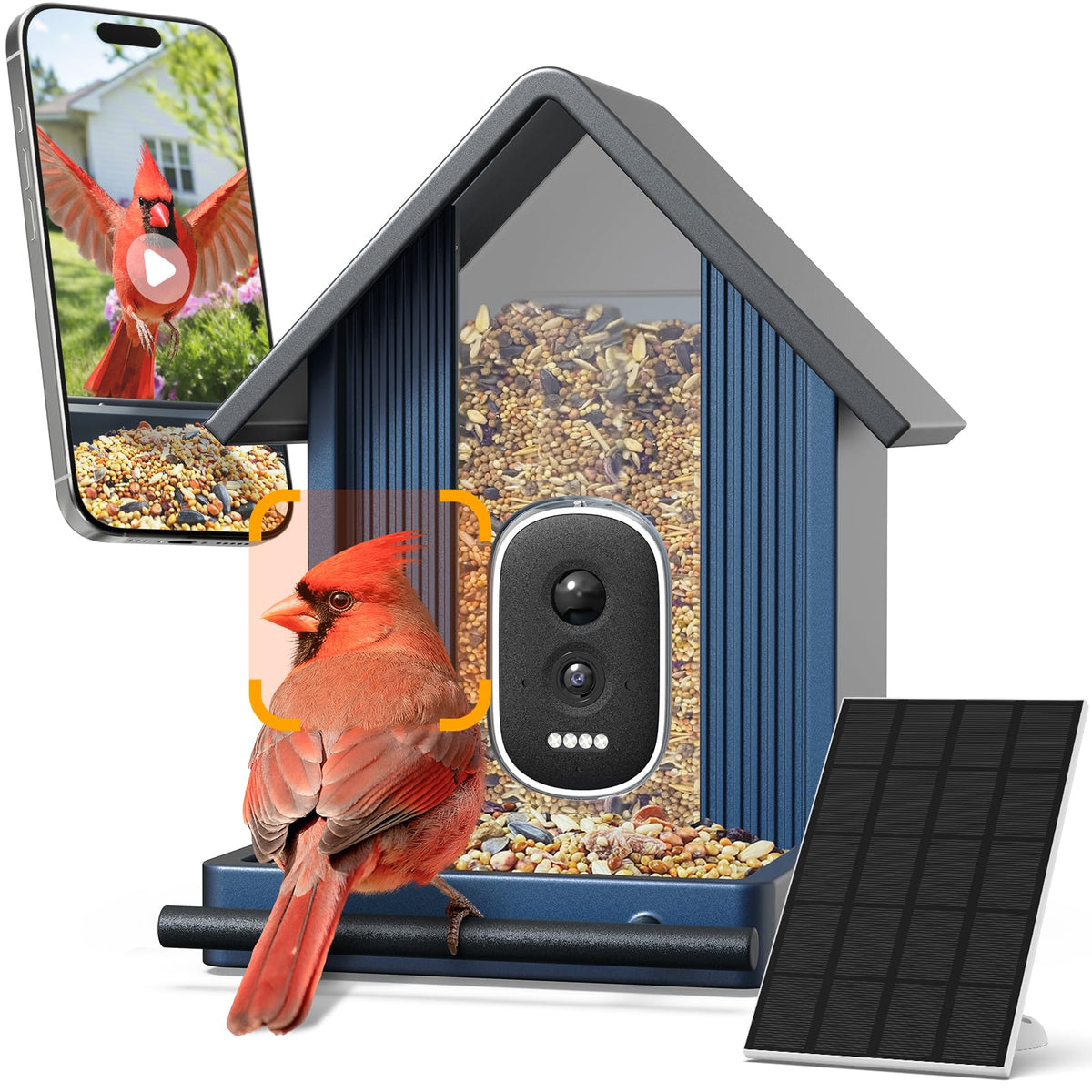 WLNYUGS Smart Bird Feeder Camera in blue color front view