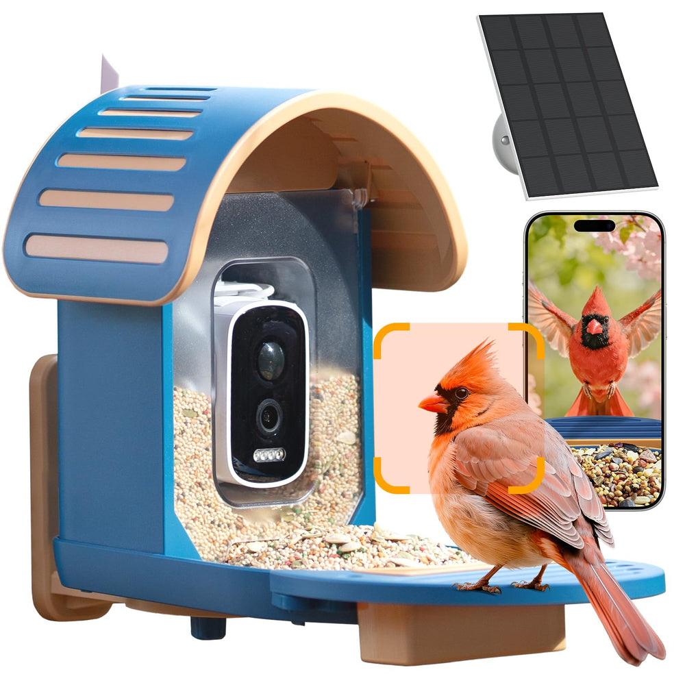 WLNYUGS Smart Bird Feeder with Camera front view, blue