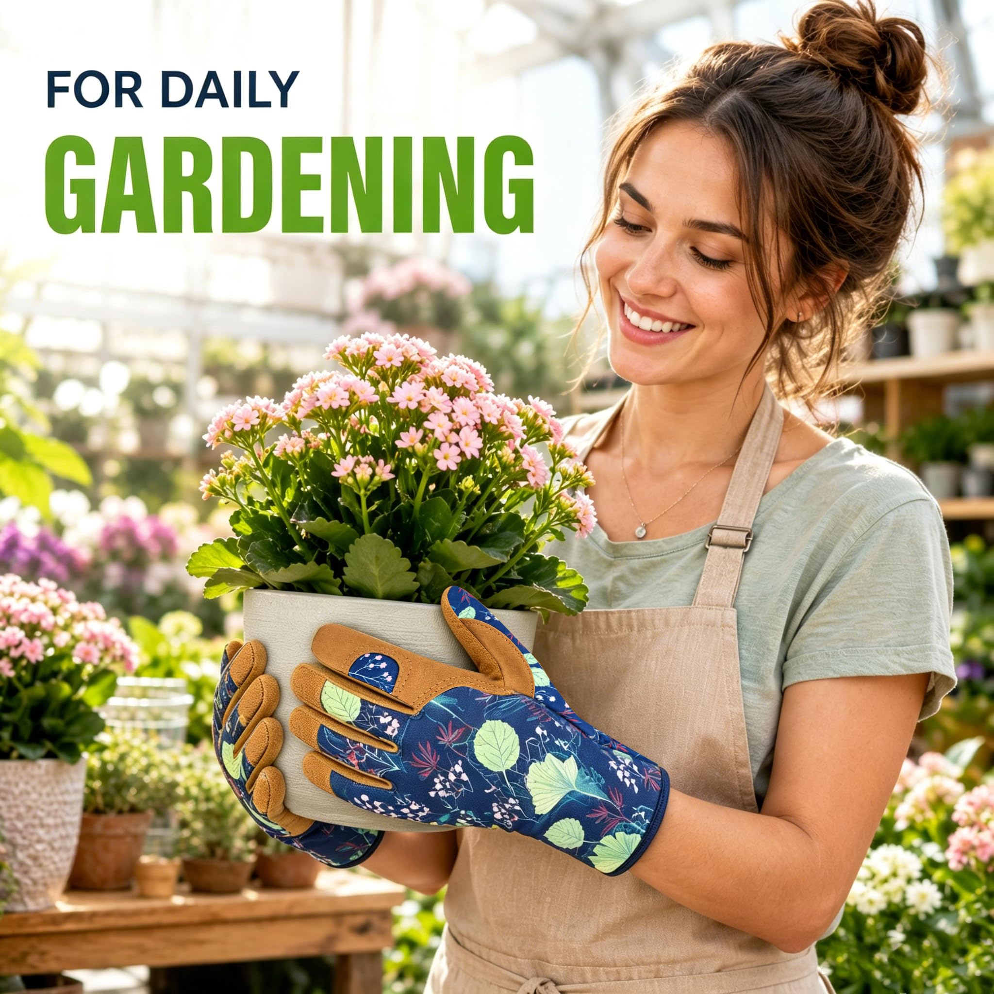 WOHEER Leather Gardening Gloves for Women packaging and product details