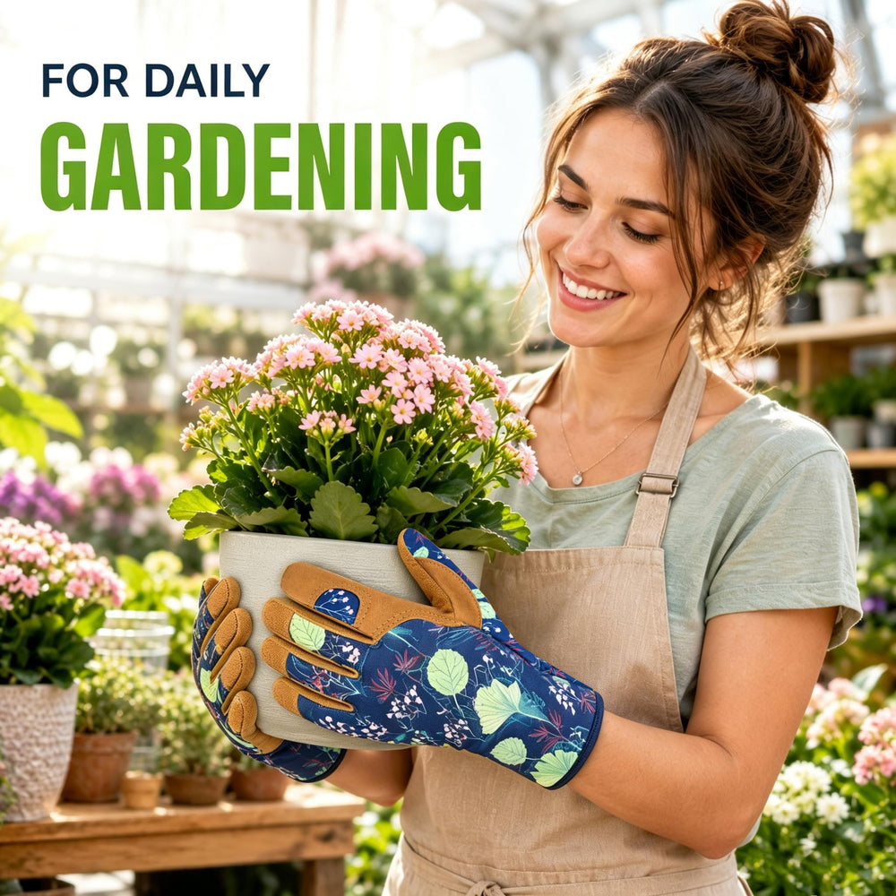WOHEER Leather Gardening Gloves for Women packaging and product details