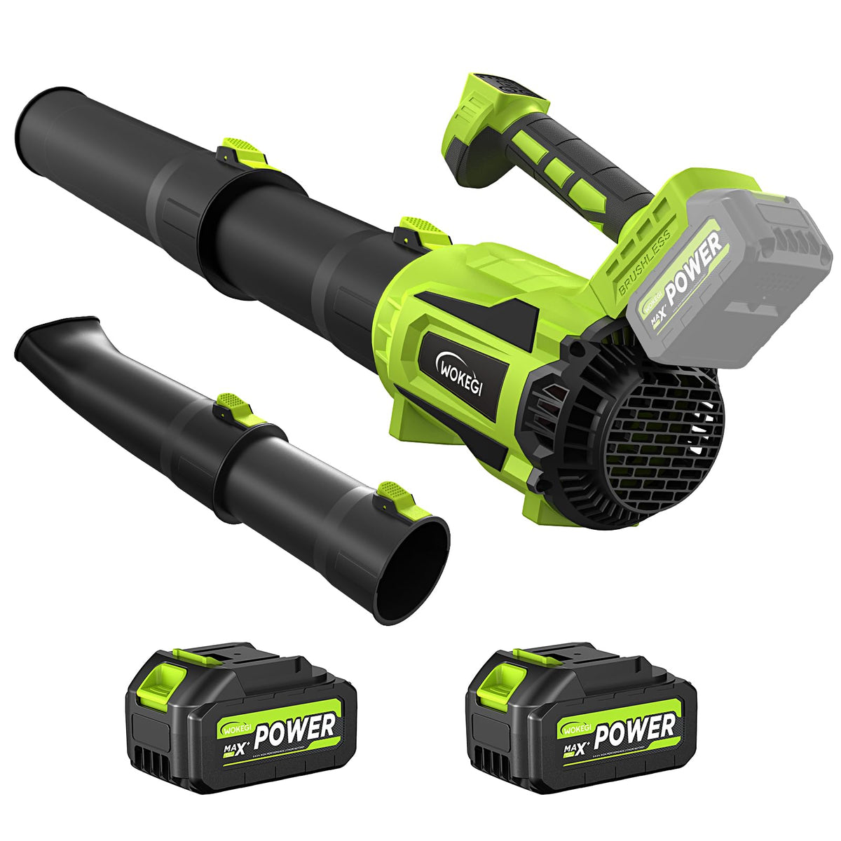 WOKEGI Cordless Leaf Blower front view with two batteries