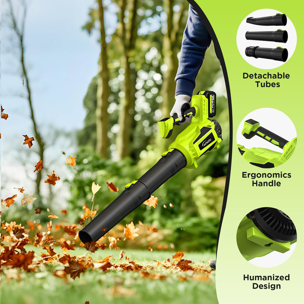 WOKEGI Leaf Blower in action clearing leaves