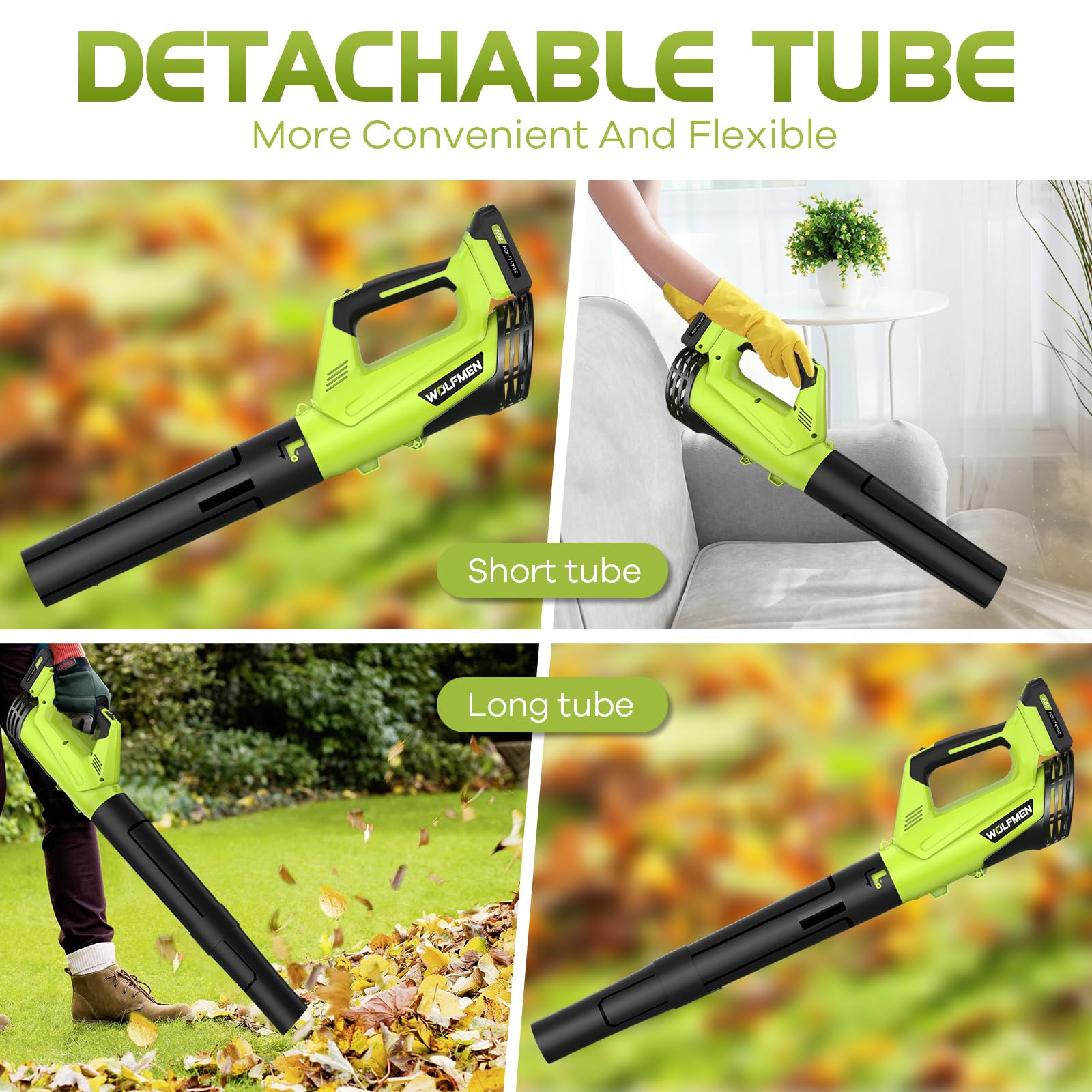 WOLFMEN Cordless Leaf Blower in a garden setting