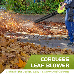 WOLFMEN Cordless Leaf Blower in use, blowing leaves
