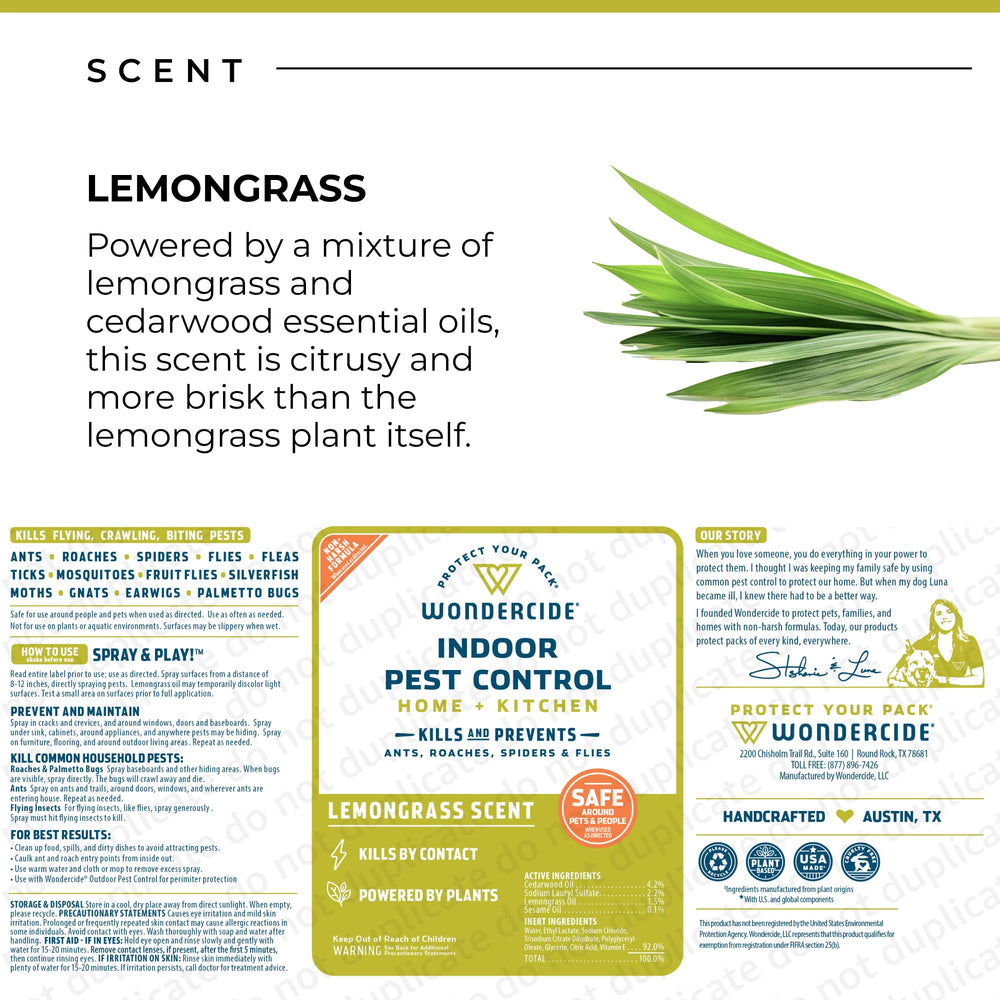Wondercide Indoor Pest Control Spray 32 oz Lemongrass scent description