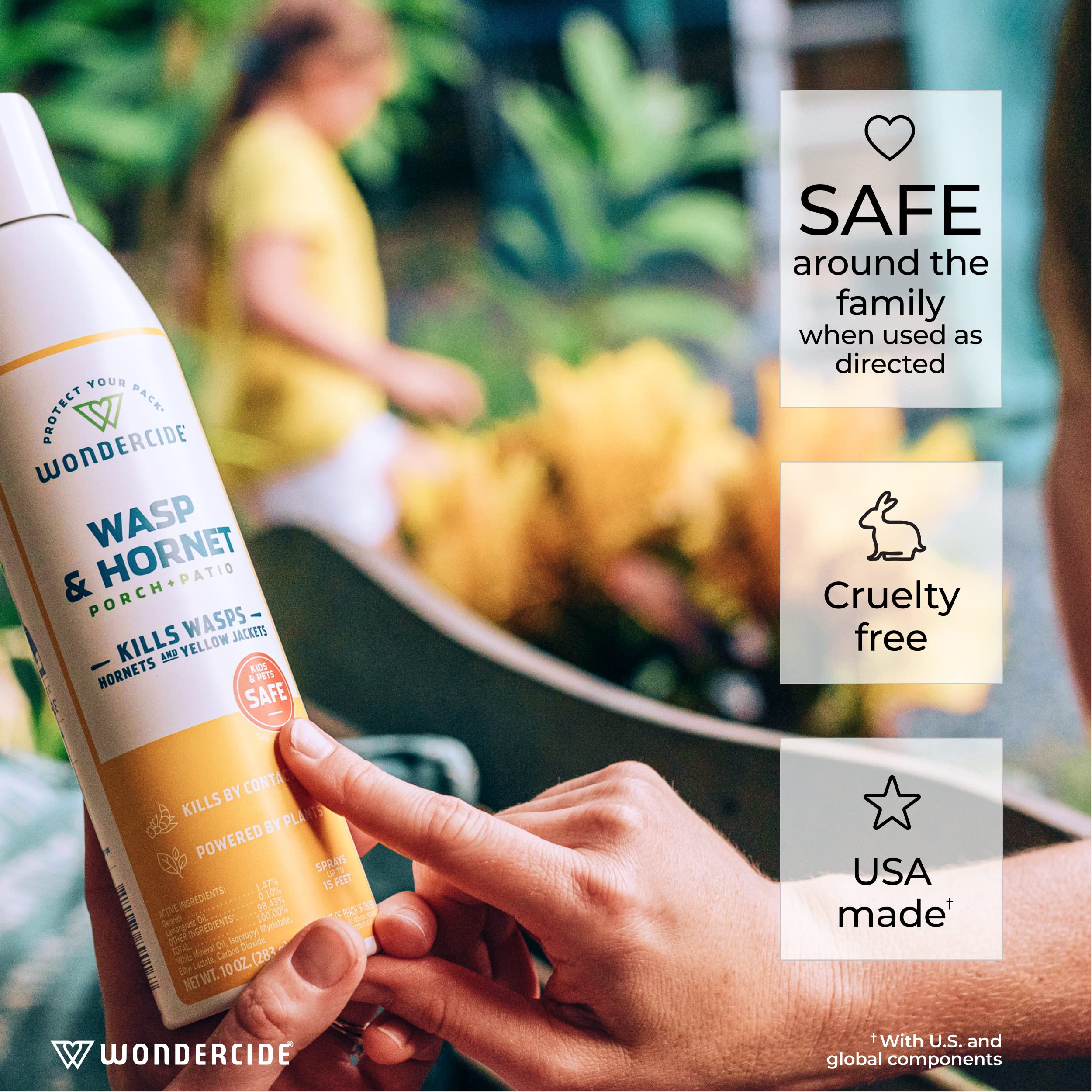 Wondercide Wasp Killer Spray in outdoor setting