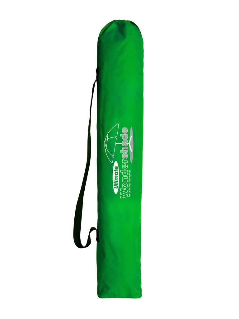 Wondershade umbrella setup at the beach with tripod base