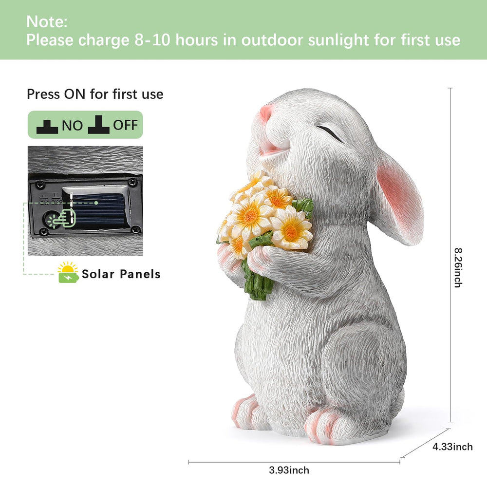 WONDHOME Solar Rabbit Statue close-up showing sunflower detail