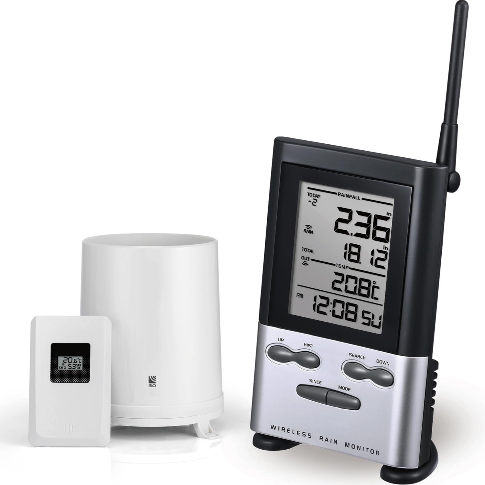 WondMall Wireless Rain Gauge Outdoor with Thermometer, front view
