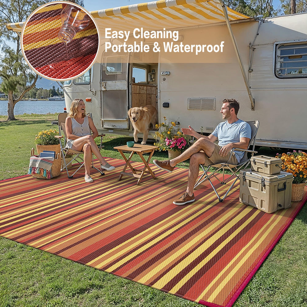 WondRg Outdoor Plastic Straw Rug 5' x 8' Red/Orange Stripe detail view
