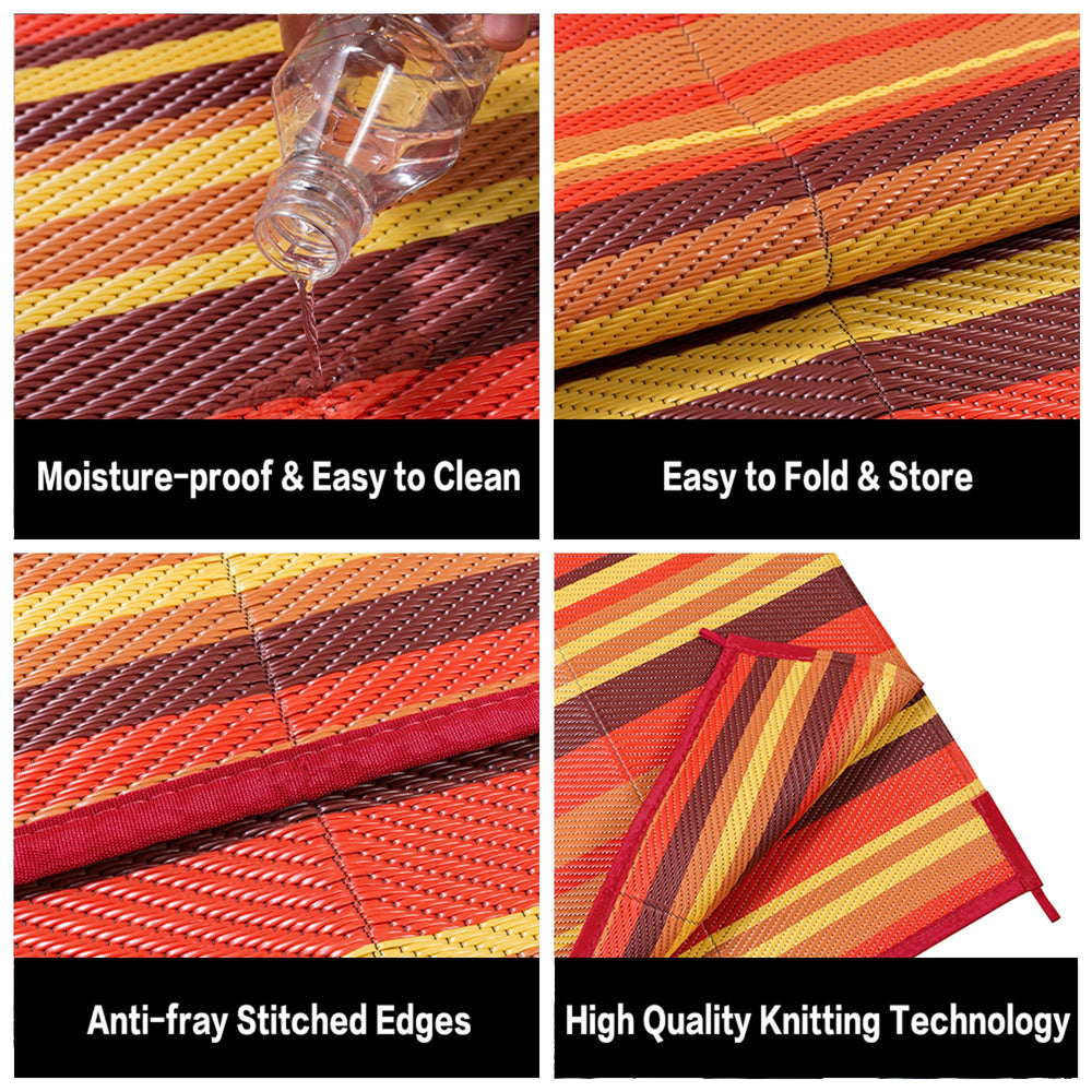 WondRg Outdoor Plastic Straw Rug 5' x 8' Red/Orange Stripe in balcony setting