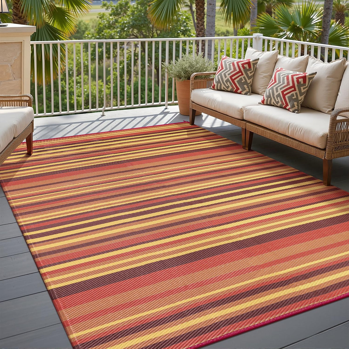 WondRg Outdoor Plastic Straw Rug 6x9 Red/Orange front view